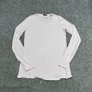 ATM Shirt Womens S Pink Crew Neck Long Sleeve Slub Jersey Knit Top Distressed